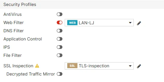 FortiGate-LJ SSL inspection and security profile configuration