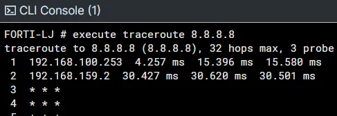 Traceroute showing traffic through the primary route via port2